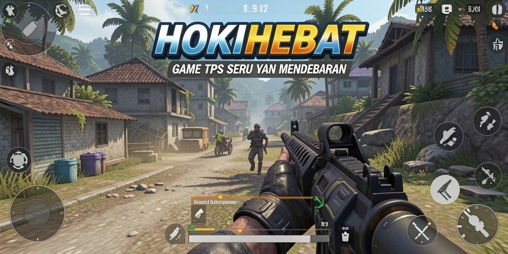 Screenshot HOKIHEBAT menampilkan aksi intens dalam gameplay TPS.