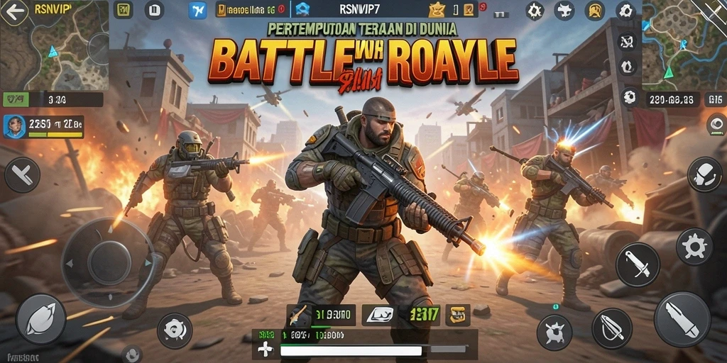 Screenshot gameplay RSNVIP7 yang menampilkan aksi seru Battle Royale.