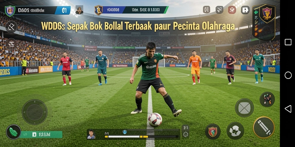 Screenshot gameplay WDBOS menampilkan aksi seru di lapangan sepak bola.